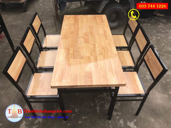 Bộ bàn ghế chân sắt mặt gỗ liền mặt
